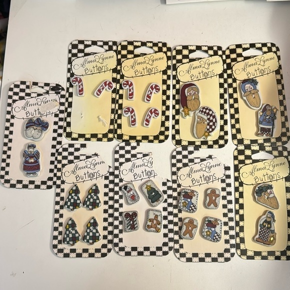 9 button cards vintage, ceramic Christmas buttons Alma Lynn #3613 - Picture 1 of 5